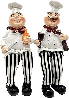 KiaoTime Set of 2 Home Kitchen Decor Chef Figurines Bread & Wine with Dangling Legs Shelf Sitters Figurine Statue for Kitchen Shelves, Cupboard, Countertop Display, Windowsill