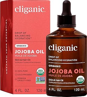 Cliganic Organic Jojoba Oil, 100% Pure (4oz) | Moisturizing for Face, Hair, Skin & Nails | Natural Cold Pressed Hexane Free | Base Carrier Oil