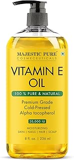Majestic Pure Oil - 100% Pure and Natural- Cold Pressed & Hexane Free Natural Hair Growth Oil for Eyelashes, Eyebrows, Skin, Body, Face, Nails & Scalp - Vitamin E Oil 8 Fl Oz