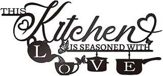 Black Metal Kitchen Wall Art This Kitchen is Seasoned with Love Black Kitchen Signs Wall Decor Cute Kitchen Wall Decor Sign Farmhouse Dining Room Decoration (Relaxing)