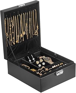 Prestige & Fancy 2 Layer Jewelry Box Organizer for Men, Women & Girls 8.5 x 7.5 x 3.3 in | PU Leather Black Jewelry Storage Organizer | jewelry storage box for Rings, Necklace & Bracelets