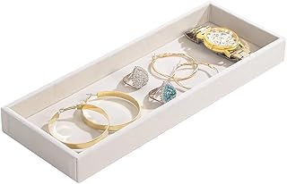 Divided Drawer Organizer Tray, Velvet Jewelry Storage Tray, Necklace Bracelet Ring Earring Display Tray,Bedside Nightstand Desk Holder Tray for Phone Watch Sunglasses Cosmetics Storage/Beige/1grid