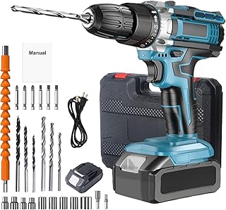 21V Power Drill Cordless - Bamse Electric Drill Set with 30-Pcs Portable Complete General Basic Home and Auto Repair Tool Set with Drawer for Handyman & Diyer & Homeowner, blue
