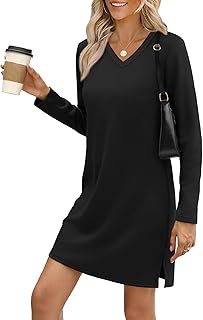 Dresses for Women 2025 Casual Long Sleeve V Neck Tshirt Dress Side Split Fashion Fall Outfits