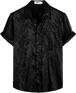 Mens Summer Jacquard Regular Fit Shirts Casual Button Down Short Sleeve Beach Tops with Pocket