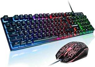 RGB Gaming Keyboard and Breathing Mouse Combo, Adjustable Breathing Backlit Mechanical Feeling Keyboard with 4 Colors 4800DPI Backlight Mouse for PC Laptop Computer Game and Work