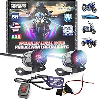 American Eagle-Projection LED Wings/TV Sport Motorcycle Accessories. Underglow Lights for Cars and Motorcycle Lights Project a 5-ft Wing on The Road. Harley Davidson Accessory (R/G/B Multucolor Fade)