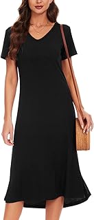Women's Casual Short Sleeve Tshirt Dress Summer Side Split Loose V Neck Dresses