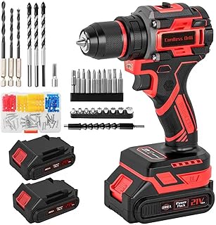 Cordless Drill, 21V Brushless Power Drill with Dual 2.0Ah Power Pack and Charger, Electric Drills Set, 3/8" Metal Chuck, 25+1 Torque, 2 Speed Compact Drills with 87PCS for DIY, Home Repair & Gift