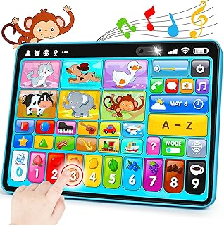 Peacurh Trilingual Learning Toy Tablet with Music & Sound, Montessori Speech Musical Therapy Toys, Gifts for Boy, Girl, Baby, Toddler, for Age 1, 2, 3 Year Old (12-18 Months)