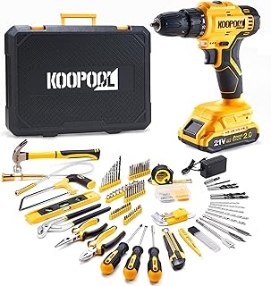 Tool Kit Box Drill Set with 21V Cordless Drill, Tool Box with Drill, Hand Drill Set for Men, Power Tool Combo for Home Repair, DIY, Handyman