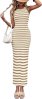 Sundresses for Women 2026 Summer Striped Knit Side Slit Spring Fashion Bodycon Maxi Dress Beach Vacation Clothes