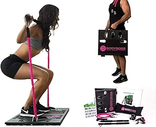 BodyBoss Home Gym 2.0 - Full Portable Gym Home Workout Package, Includes a Set of Resistance Bands (2) - Collapsible Resistance Bar, Handles + More- Full Body Workouts for Home, Travel or Outside
