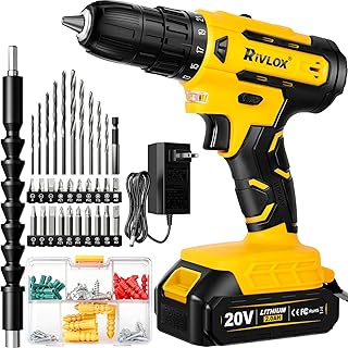 20V Cordless Drill Set,Electric Power Drill Cordless,Power Drill Drivers,Electric Screwdriver - 2.0Ah Batteries, 30Nm，21+1 Torque,2 Speed, Built-in LED,Kit for Home, Yellow