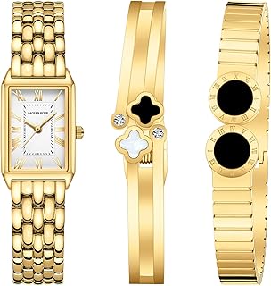Women Gift Gold Bangle Watch and Vintage Bracelet Set Adjustment Tool Included