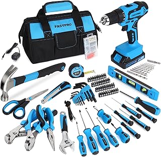 FASTPRO 232-Piece Home Tool Set with Drill, 20V Cordless Drill Driver, Household Repairing Tool Kit with Drill, 12-Inch Wide Mouth Storage Tool Bag Included, Blue