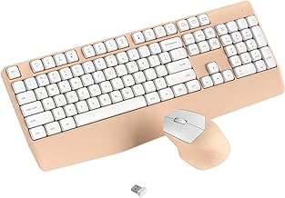 Wireless Keyboard and Mouse Combo, Ergonomic Keyboard with Wrist Rest, 2.4Ghz Wireless Connection, Compatible with PC/Laptop/Windows/Mac for Home and Office Use (White Milk Tea)