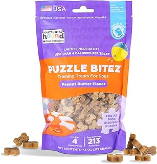 Outward Hound by Nina Ottosson Puzzle Bitez USA Made Dog Treats, Peanut Butter Flavor, Bite-Sized Training Reward and Interactive Puzzle Toy Treats, 7.5oz
