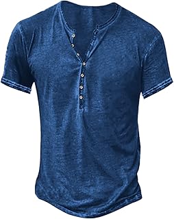 Mens Distressed Henley Shirts Retro Short Sleeve Tee Shirts Casual Button Down Washed T-Shirts for Men
