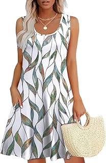 Womens Summer Dresses Loose U Neck Sleeveless Sundresses Dress with Pockets