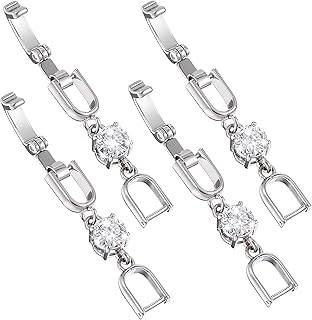 Incinkod 4 Pcs Rhinestone Bracelet Extender, Crystal Silver Necklace Watch Extender Clasp for Women, Foldover Extension Jewelry Clasps Clip for Jewelry Making, Necklace, Bracelet