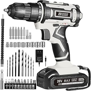 Cordless Drill Set,20V Drill Driver with Battery and Charger,3/8-Inch Keyless Chuck, Variable Speed,with Drills Bits Set,Gray