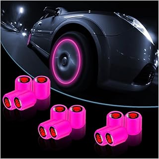 12PCS Fluorescent Skull Tire Valve Stem Caps, Car Corrosion Resistant Wheel Valve Cover, Luminous Illuminated Skull Glow in The Dark, Auto Decor Accessories for Motorcycles, SUV, Car (Pink)