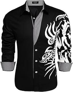 Men's Print Button Down Dress Shirt Fashion Long Sleeve Casual Shirts