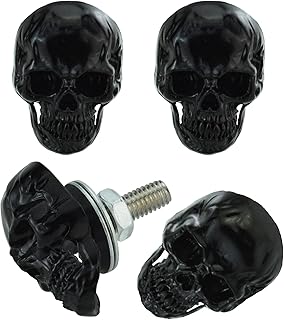 Abfer Skull License Plate Screws Cover Anti Theft License Plate Screw Frame Bolt Kit Decorative Fit for Most Vehicle Motorcycles Trucks (Black)