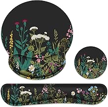 Ergonomic Mouse Pad with Wrist Rest and Keyboard Wrist Rest, Memory Foam Wrist Rest for Computer Keyboard, Easy Typing, Pain Relief, Mouse Pad Wrist Support for Gaming,Office, Laptop, Black Flower