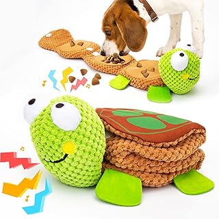 lilfrd Dog Puzzle Toys - Enrichment Squeaky Crinkle Snuffle Treat Dispensing Smart Dog Toys for Boredom and Stimulating, Durable Plush Toys for Large Medium Small Breed - Turtle