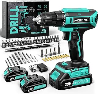 Cordless Drill, 20V MAX Power Drill Set with 2 Batteries & Charger, 3/8 Inch Keyless Chuck, Variable Speed, 25+1 Position and 56PCS Bits/Screws, Power Tools for Home Projects