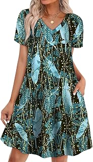 Boho Summer Dresses for Women Casual Loose T Shirt Dress with Pockets Beach Vacation Outfits S-4XL