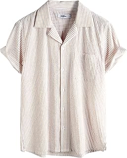 Mens Striped Summer Shirt Casual Button Down Short Sleeve Beach Shirts Cotton Shirts for Men