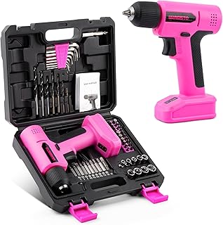 URASISTO 8V Pink Cordless Drill, Power Drill Tool Set, Built-in LED, 58pcs Acessories with Household Tool Set Gift Box, Pink Drill Set for Women