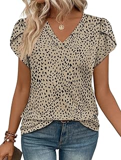 Womens Tops Dressy Casual Petal Sleeve Summer Spring Short Sleeve V Neck Shirts Work Business Vacation Clothes 2026