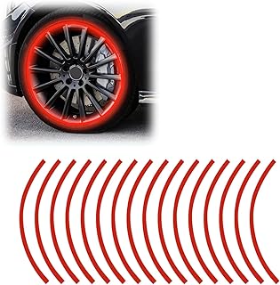 16PCS 17''-19'' Reflective Wheel Rim Stripe Sticker Decal, Waterproof Auto Tire Rim Tapes Decoration Decals, Universal Night Safety Vehicles Accessories for Motorcycle Car Bicycle (Red)
