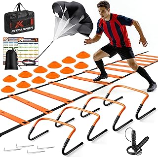 Agility Ladder, Soccer Football Training Equipment Set - 20ft Speed Ladder, 4 Hurdles,Parachute, 12 Cones & Jump Rope | Agility & Speed Training for Kids Youth Adults,Basketball & Football Accessories