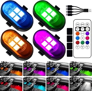 Upgraded Wireless LED Lights for Car, Rechargeable Interior Car Lights with 8 Colors Brightness Adjustable, 12H Battery Life, Remote Control, Mini Strobe Lights for Vehicle Motorcycle Bike Decor