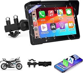 7Inch Motorcycle Carplay, GPS Navigation System with Apple CarPlay & Android Auto, Waterproof Touchscreen, IP67 Waterproof for Motorbike, Support Dual Bluetooth, Siri, Google Assistant