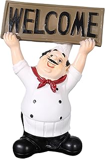 Hand-Painted Chef Figurine for Kitchen Decor, Unique Welcome Sign Holder for Bakeries and Coffee Shops