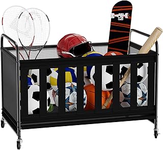 Ball Storage Bin Large with Wheels, Outdoor Ball Storage for Garage, Sports Equipment Organizer Storing Volleyball, Basketball, Toys, Soccer and Baseball