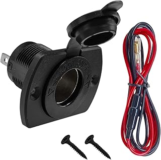 12V Car Cigarette Lighter Socket, Waterproof Plug Lighter Power Outlet Socket Replacement with Screws and Wire Fuse, Auto Interior Accessories for Marine, Car, Motorcycle, Truck, ATV, RV