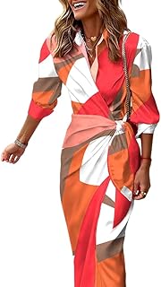 Women's Long Sleeve Midi Dress Casual Wrap Tied Detail Shirt Dresses Floral Print Fall Long Dress