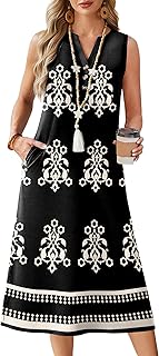 Summer Dresses for Women Sleeveless Casual Midi Dress Button Front Beach Vacation Sundresses with Pockets