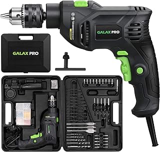 GALAX PRO 5Amp 1/2-inch Hammer Drill with 105pcs Accessories, Variable Speed 0-3000, Hammer and Drill 2 Functions in 1, 360°Rotating Handle, Depth Gauge, Carrying Case Included