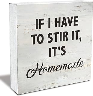 If I Have to Stir It, It's Homemade Kitchen Quote Wood Box Sign Rusitc Wooden Box Sign Farmhouse Home Kitchen Desk Shelf Decor (5 X 5 Inch)
