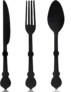 Jetec 3 Pcs Large Knife Fork Spoon Kitchen Wall Decor 15.7 Black Rustic Wooden Big Utensils Wall Sign Decorative Wood Hanging Sign Giant Farmhouse Mounted Plaque for Home Dining Room Restaurant