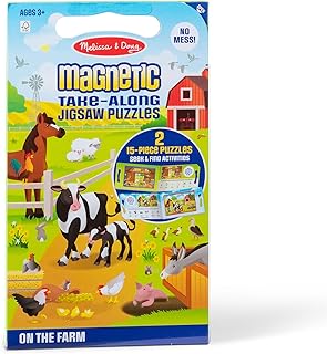 Melissa & Doug Take-Along Magnetic Jigsaw Puzzle Set – On the Farm (2 x 15 Piece) Travel Activity Toy for Preschoolers and Kids Ages 3+ - FSC Certified