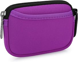 E-Tree Mini Neoprene Pouch Case for Phone Charger Airpods Cables Earphones MagSafe Power Adapter Keys Keychain Small Accessories Storage Organizer Tech Bag, Coin Purse Wallet, Zipper Pocket (Purple)